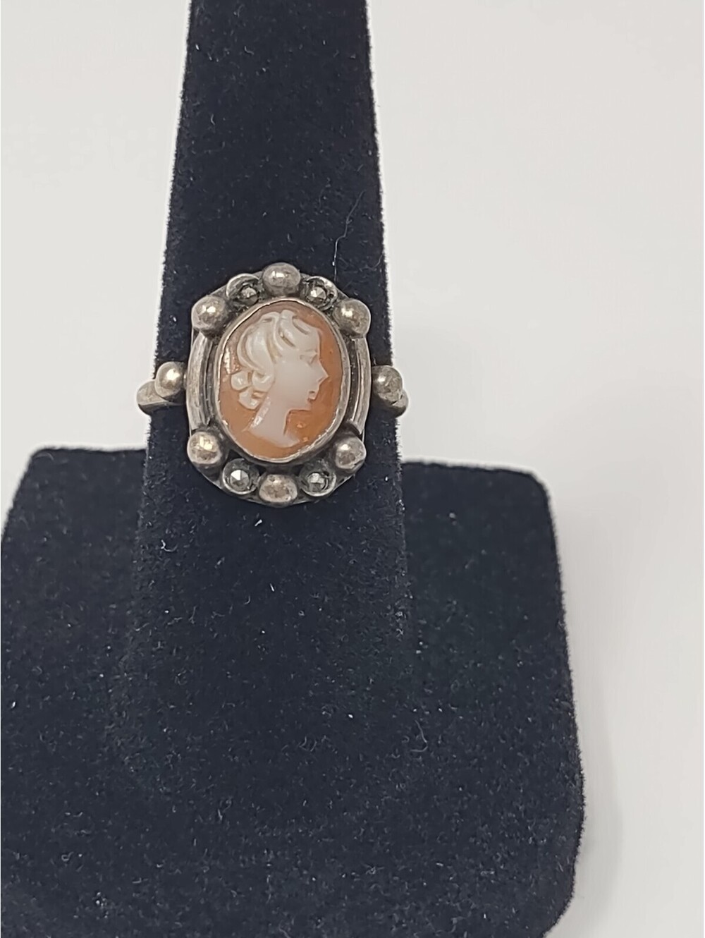 Vintage 800 Silver Shell Cameo Ring Sz 5 Petite Portrait